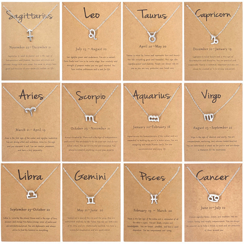 Collier Signe Astrologique Argenté avec Carte – Symbole des 12 Signes