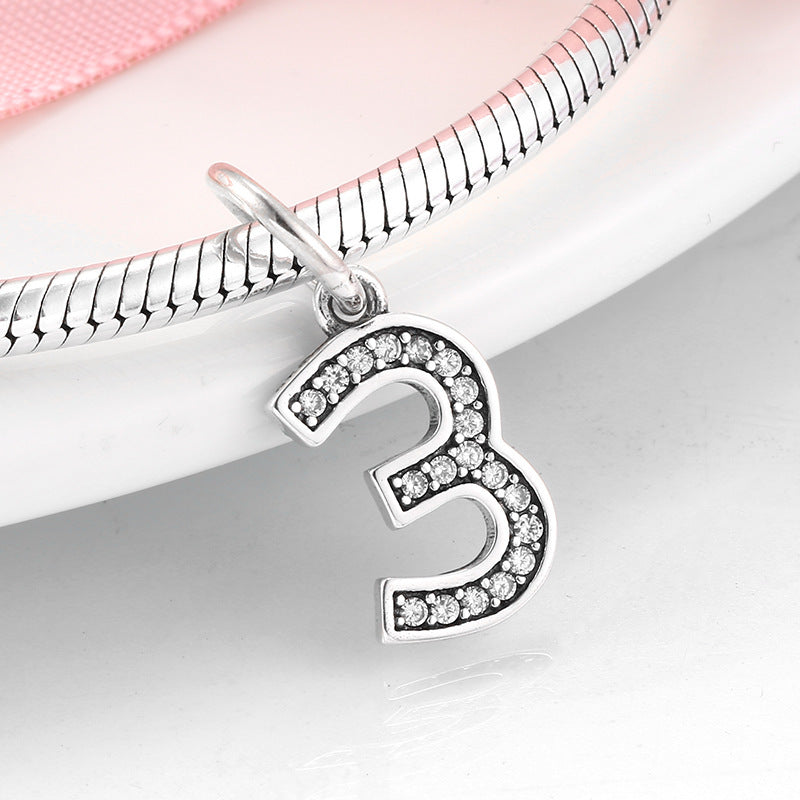 Pendentif Numérologie Argent 925 – Chiffres Sacrés en Zircon DIY
