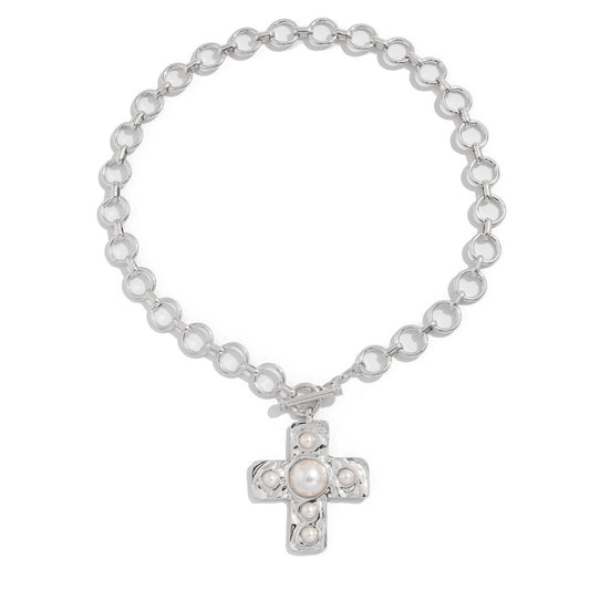 Collier Croix Dorée & Perle – Élégance Mystique et Minimaliste