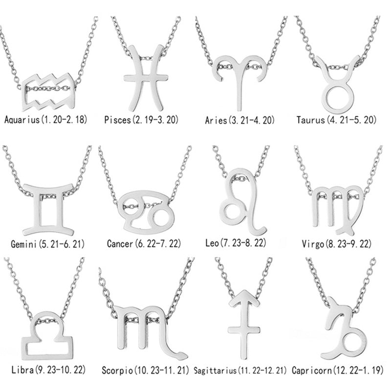 Collier Signe Astrologique Argenté avec Carte – Symbole des 12 Signes